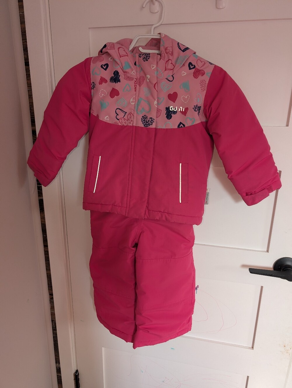 Pink Heart Print Girls' Winter Snow Suit